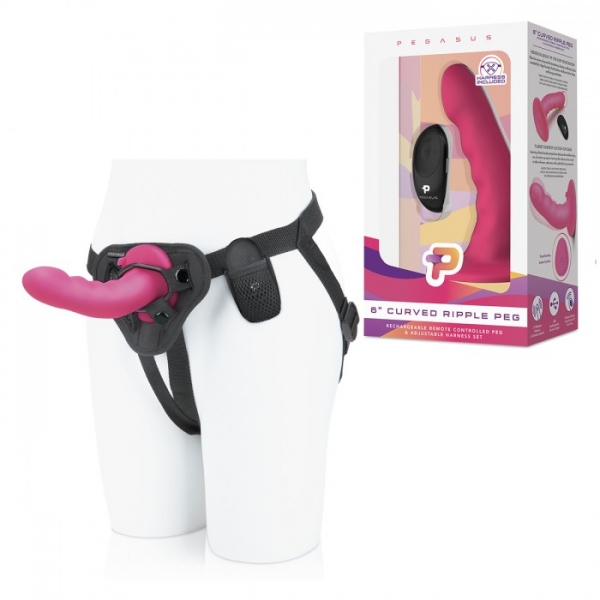 Ребристый вибрирующий страпон Pegasus с изгибом      (Цену уточняйте)