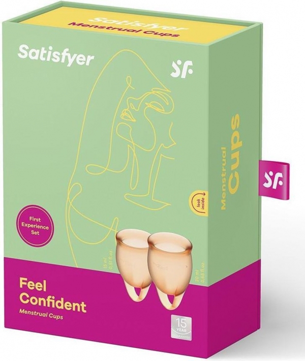 Многоразовые силиконовые менструальные чаши оранжевого цвета 15/20 мл Satisfyer