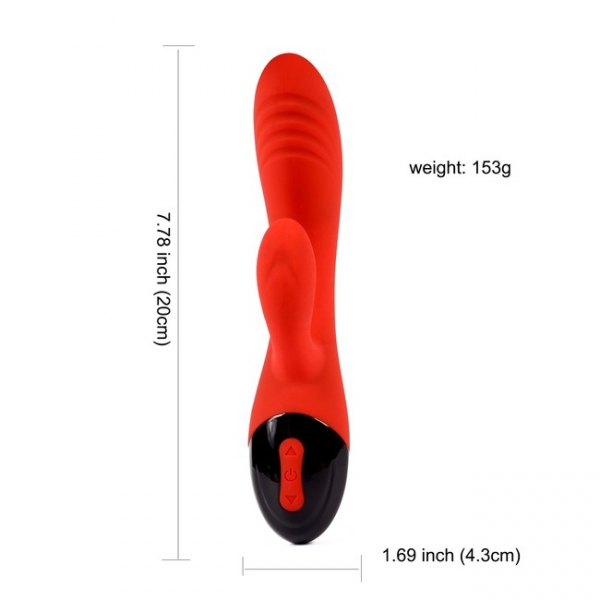 Влагозащищенный вибратор красного цвета с клиторальной стимуляцией ROSYLAND