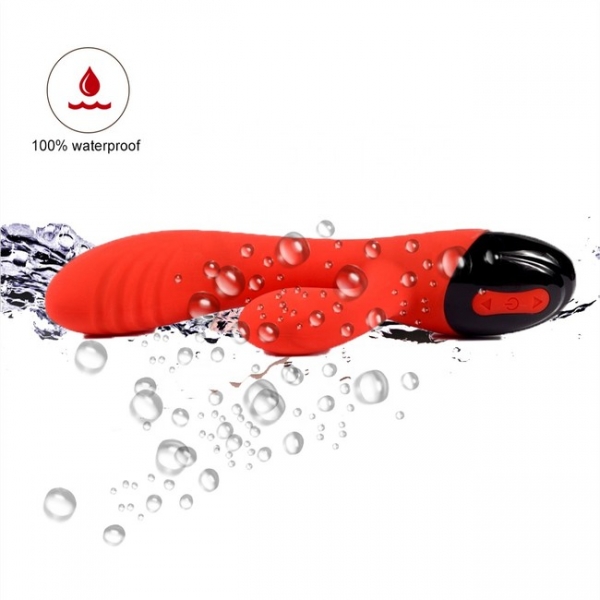 Влагозащищенный вибратор красного цвета с клиторальной стимуляцией ROSYLAND