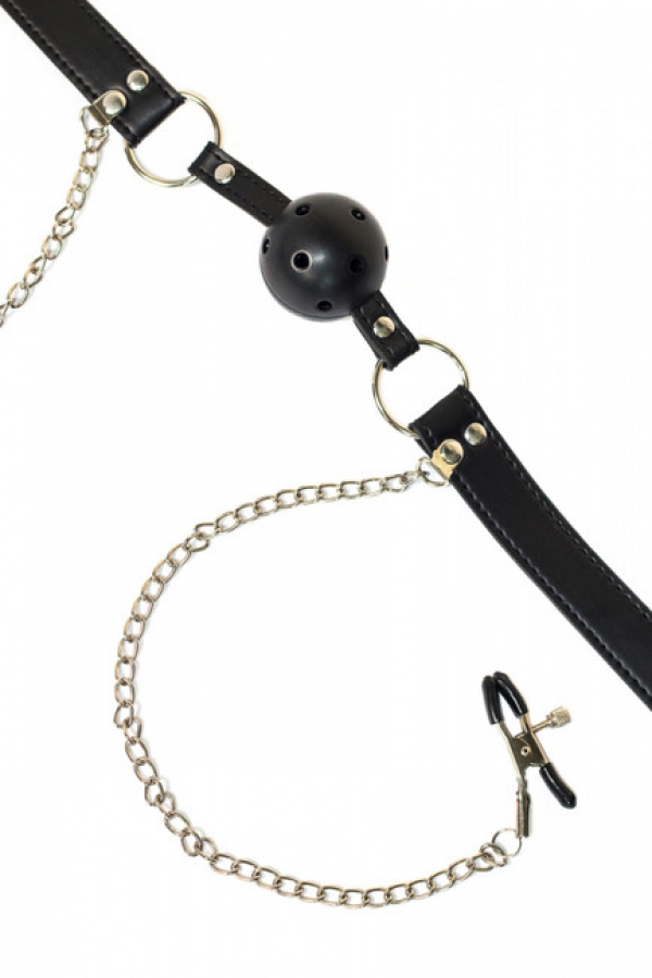 Кляп с зажимами на соски Party Hard Gratitude LOLA GAMES, Китай, черный