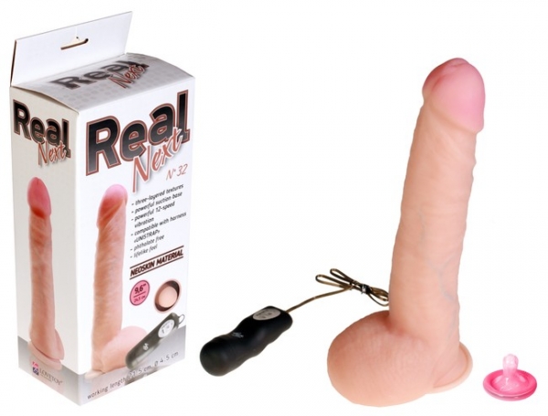 Длинный вибратор-реалистик на присоске Real Next 9,6'' №32 (вторая кожа, 12 режимов)