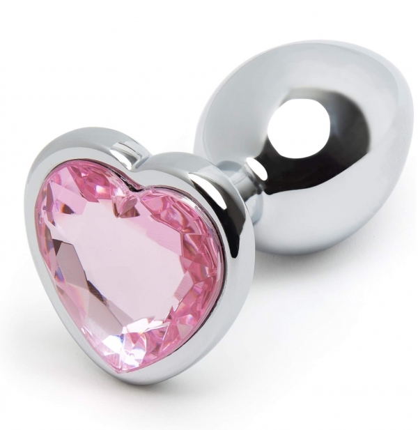 Металлическая анальная пробка Hearty Buttplug, большая, серебристая/светло-розовый камень