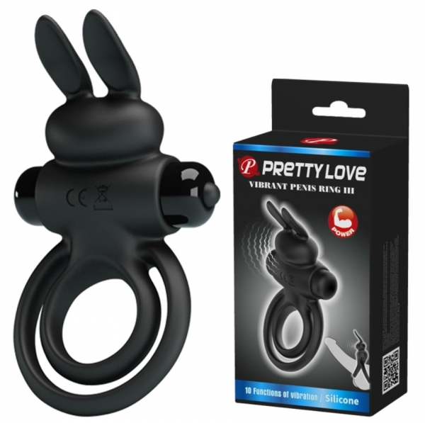 Кольцо для пениса Pretty Love Vibrant Ring III, 10 режимов вибрации, силикон, черный