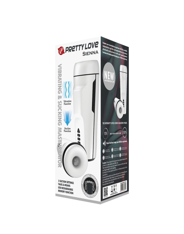 Мастурбатор Pretty Love Sienna, вибрация+присоска, мягкий термопластичный каучук, белый, 25 см