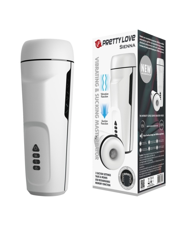 Мастурбатор Pretty Love Sienna, вибрация+присоска, мягкий термопластичный каучук, белый, 25 см