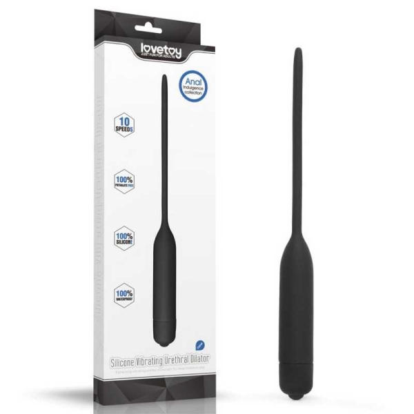Уретральный дилататор с вибрацией, 10 режимов, черный силикон, 21 см
