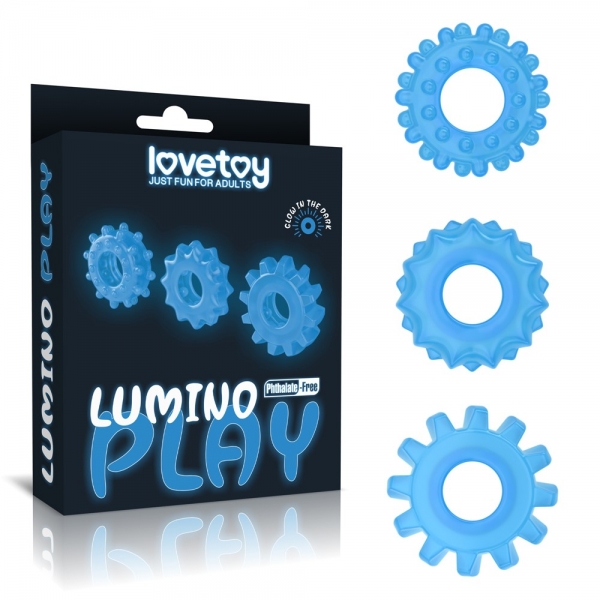 Набор из 3 колец для пениса Lumino Play, синий