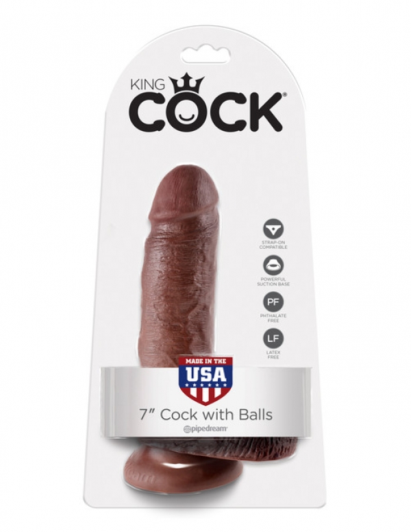 Реалистичный фаллос с мошонкой на присоске 17,8 см Cock , коричневый PIPEDREAM, США, коричневый