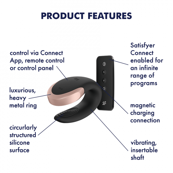 Смарт-вибратор для пар класса LUX Satisfyer Double Love (Black) с пультом ду и возможностью синхронизации со смартфоном