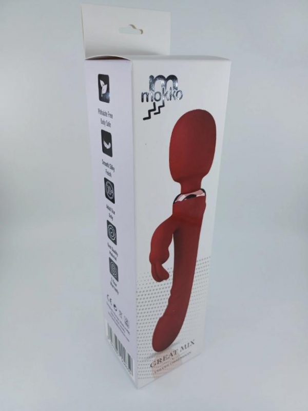 Вибратор Wand&Rabbit Great Mix, 10+10 мощных режимов вибрации, силикон, USB, красный, 24,6 см