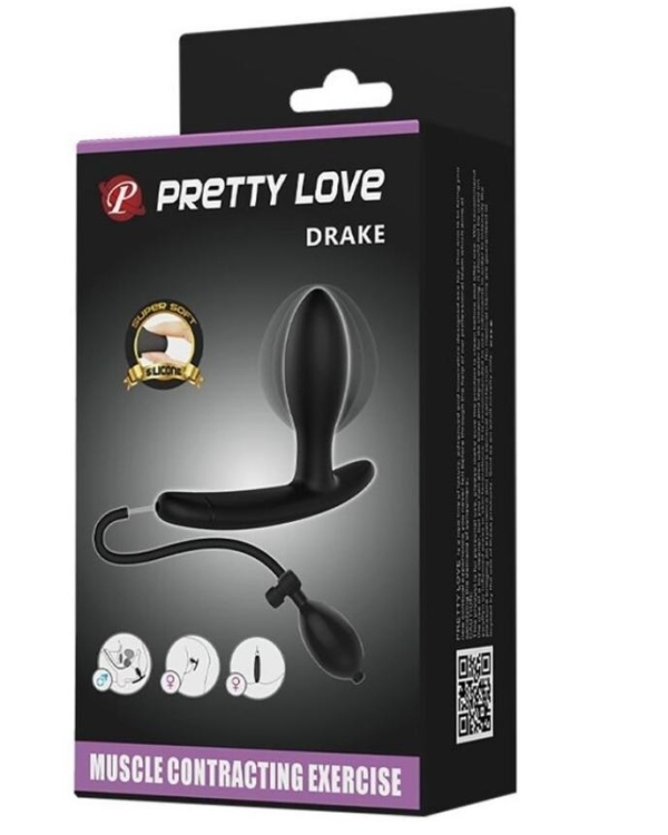 Надувная анальная пробка Drake, силиконовая, чёрная, 7 см