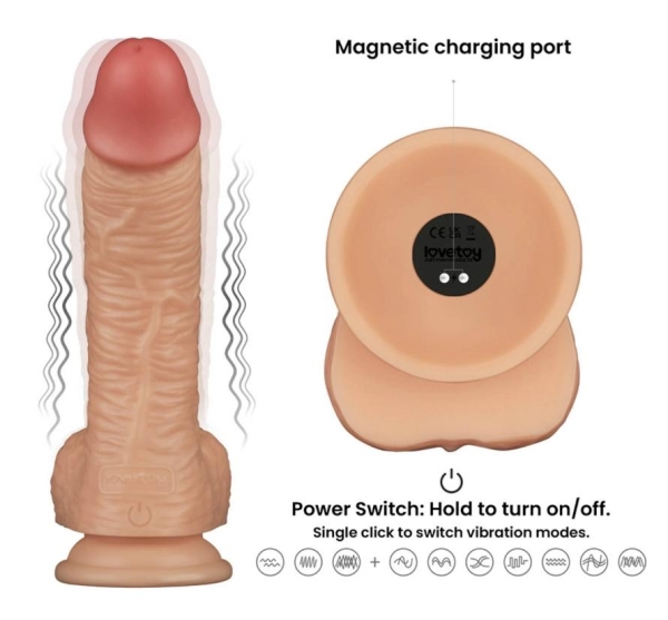 Vibrator Realistic Power Basics, 10 Moduri Vibratii, PVC, Natural, 21.6 cm