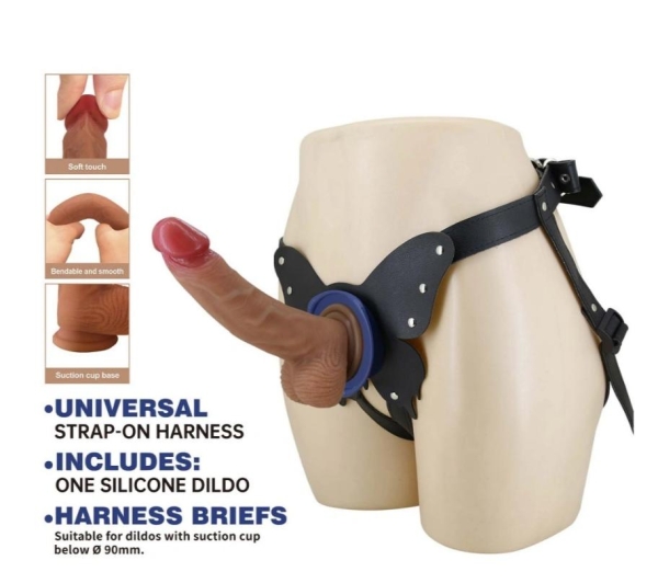 Ремень-портупея, трусики-портупея, крепление на присоске, силиконовый дилдо, натуральный цвет, 20,6 см