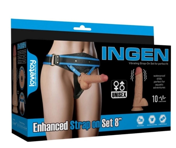 Страпон с реалистичным вибратором 20 см, 10 режимов вибрации, размер ремня L/XL/2XL