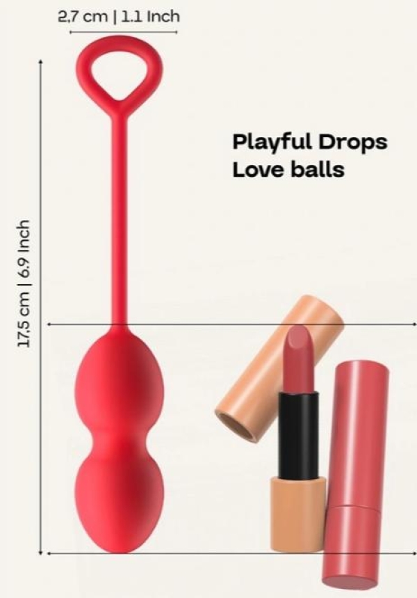 Вагинальные шарики Playful Drops для упражнений Кегеля, силиконовые, красные, 17,5 см