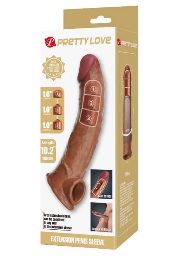 Насадка на пенис +7,5 см с 3 съемными аксессуарами, TPE, коричневый.