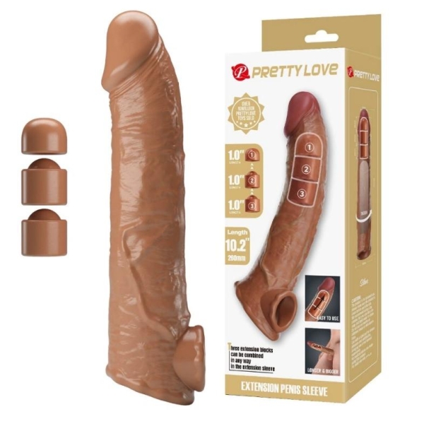 Насадка на пенис +7,5 см с 3 съемными аксессуарами, TPE, коричневый.