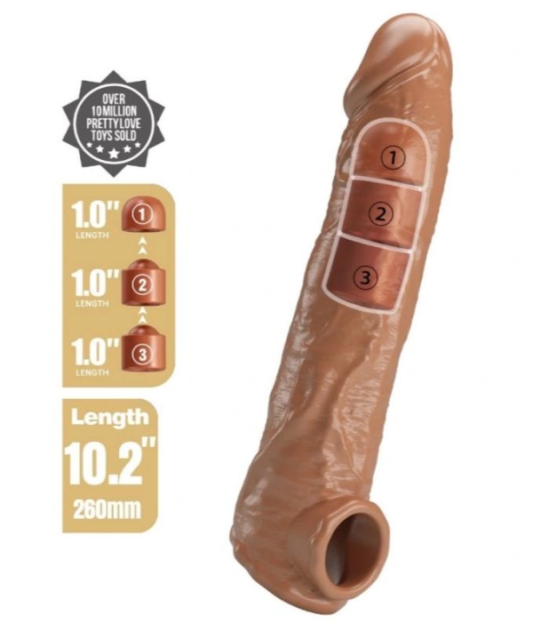 Насадка на пенис +7,5 см с 3 съемными аксессуарами, TPE, коричневый.