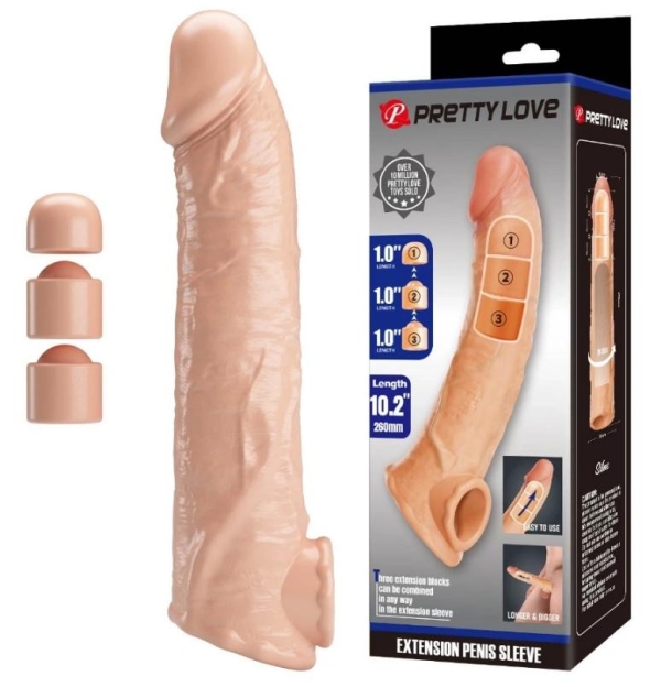 Насадка на пенис +7,5 см с 3 съемными аксессуарами, TPE, натуральный цвет.