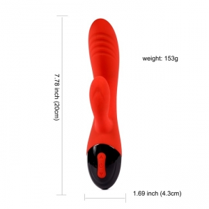 Влагозащищенный вибратор красного цвета с клиторальной стимуляцией ROSYLAND