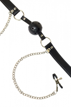 Кляп с зажимами на соски Party Hard Gratitude LOLA GAMES, Китай, черный