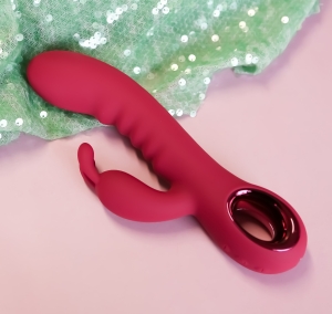 Вибратор Glam Bunny, 10 режимов вибрации, силикон, USB, темно-красный, 22 см