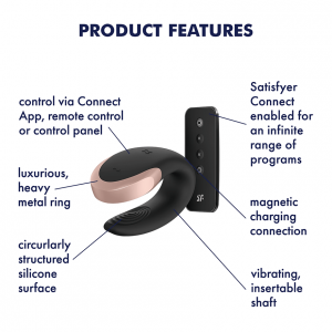 Смарт-вибратор для пар класса LUX Satisfyer Double Love (Black) с пультом ду и возможностью синхронизации со смартфоном