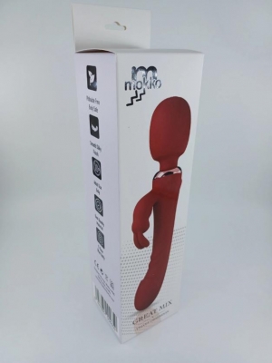 Вибратор Wand&Rabbit Great Mix, 10+10 мощных режимов вибрации, силикон, USB, красный, 24,6 см
