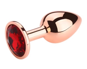Анальная пробка-подвеска, большая, розовое золото, красный камень