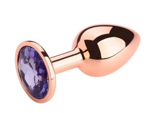 Анальная пробка, средний размер, розовое золото, светло-фиолетовый камень