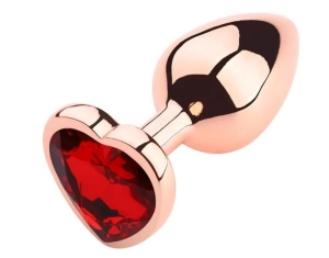 Анальная пробка Brilliant Anal Plug Small, розовое золото, красный камень, Passion Labs