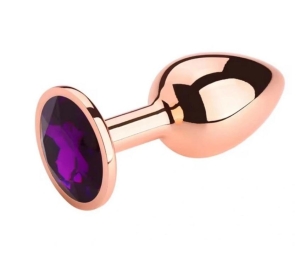Анальная пробка-подвеска, маленькая, розовое золото, темно-фиолетовый камень