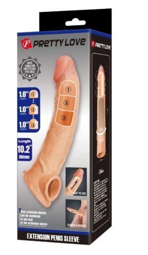 Насадка на пенис +7,5 см с 3 съемными аксессуарами, TPE, натуральный цвет.